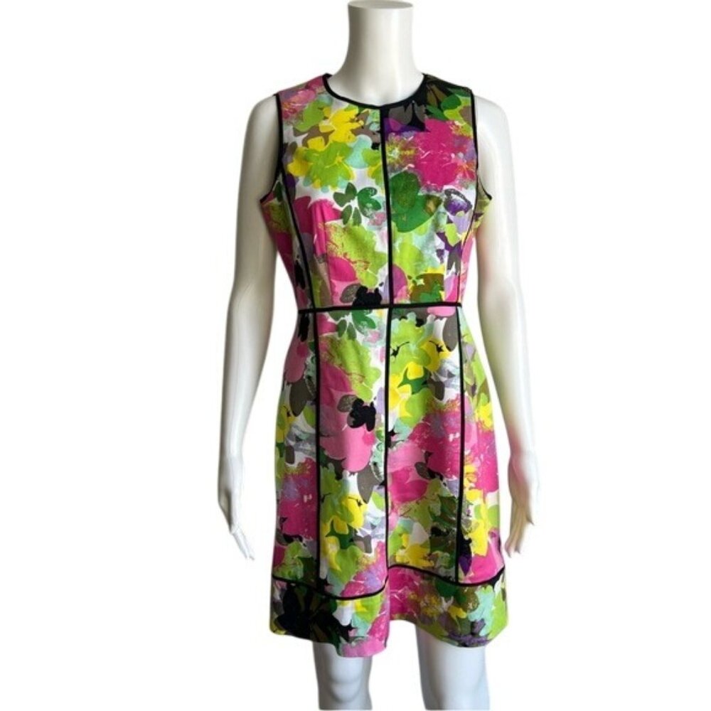 WOW Calvin Klein Floral Print Sleeveless Dress in Pink, Green, Yellow